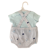 Baby Boys Whale / Boats Dungaree Outfit Cotton Summer Romper & Tshirt Set