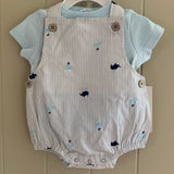 Baby Boys Whale / Boats Dungaree Outfit Cotton Summer Romper & Tshirt Set