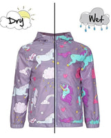 Boys Girls Colour Changing Raincoat Dinosaurs Dogs Cats Pirates Unicorns Jacket Coat Age 2-8 Yrs