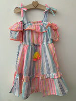 Girls Boho Summer Dress PomPom Gypsy Age 3 - 12 Years