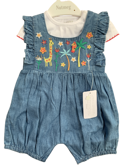 Baby Girls 2 Piece Denim Zoo Playsuit Romper Top Jean Dungarees Shorts Summer