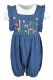 Baby Girls 2 Piece Denim Zoo Playsuit Romper Top Jean Dungarees Shorts Summer