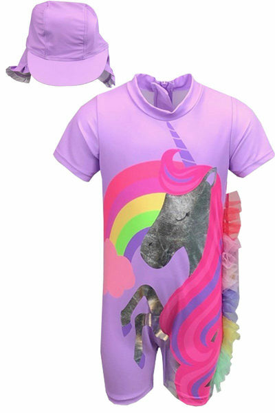 Girls Unicorn Sunsuit Hat Swimming Costume Swimsuit Baby Age 6