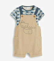 Baby Boys Whale Dungaree Outfit Organic Cotton Summer Romper & Bodysuit Set