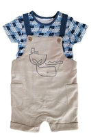 Baby Boys Whale Dungaree Outfit Organic Cotton Summer Romper & Bodysuit Set