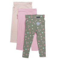 Girls 3 Pack Floral Striped Frill Back Leggings Age 1 - 6 Years