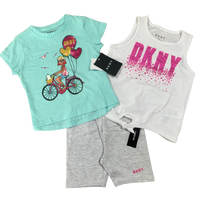 Girls 3 Piece DKNY 2 Tops & 1 Shorts Set 100% Cotton Baby Age 1 - 2 Years