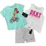 Girls 3 Piece DKNY 2 Tops & 1 Shorts Set 100% Cotton Baby Age 1 - 2 Years