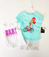 Girls 3 Piece DKNY 2 Tops & 1 Shorts Set 100% Cotton Baby Age 1 - 2 Years