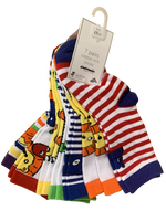 7 Pairs Boys Socks Bright Jungle Animals Lion Giraffe Hippo