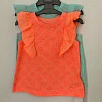 Girls Mothercare 2 Piece Frilly Vest Tops Bright Orange & Mint