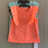 Girls Mothercare 2 Piece Frilly Vest Tops Bright Orange & Mint