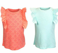 Girls Mothercare 2 Piece Frilly Vest Tops Bright Orange & Mint