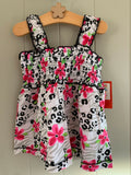 Girls Floral 2 Piece Smocked Top & Shorts Set 100% Cotton Baby Age 2 - 4 Years