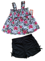 Girls Floral 2 Piece Smocked Top & Shorts Set 100% Cotton Baby Age 2 - 4 Years