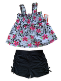 Girls Floral 2 Piece Smocked Top & Shorts Set 100% Cotton Baby Age 2 - 4 Years