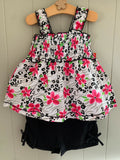 Girls Floral 2 Piece Smocked Top & Shorts Set 100% Cotton Baby Age 2 - 4 Years