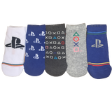 5 Pairs Boys Playstation PS Trainer Liner Socks Blue White Grey Kids UK Shoe Size 9-12