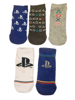 5 Pairs Boys Playstation PS Trainer Liner Socks Blue White Grey Kids UK Shoe Size 9-12