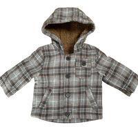 Boys Grey Check Coat Hooded Fleece Jacket Baby Age 0 - 3 Years