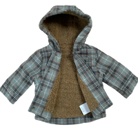 Boys Grey Check Coat Hooded Fleece Jacket Baby Age 0 - 3 Years