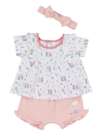 Baby Girls Organic Cotton T-Shirt Shorts & Headband Pink Countryside Outfit