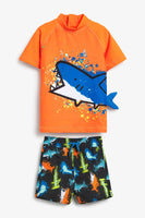 Boys Shark Beach Set 2 Piece Sun Suit Shorts Rash Top Trunks Swim Baby