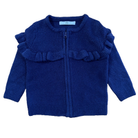 Baby Girls Navy Blue Frilly Cardigan Knitted Ex M*S Age 1-2 Years