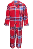 Baby Boys Girls Red Checked Tartan Pyjamas 100% Cotton 2 Piece Pjs Set