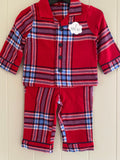 Baby Boys Girls Red Checked Tartan Pyjamas 100% Cotton 2 Piece Pjs Set