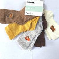 5 Pairs Boy Socks Countryside Animals Woodland 5 Pack Baby Age 0-12 Months