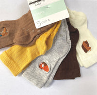 5 Pairs Boy Socks Countryside Animals Woodland 5 Pack Baby Age 0-12 Months