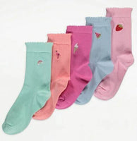 5 Pairs Baby Girls Flamingo Rainbow Ice Cream Fruit Socks Shoe Size 3-5.5 Infant