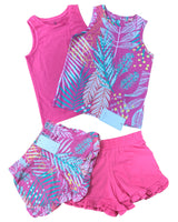 Girls Mothercare Pink Tropical 4 Piece Vests & Shorts Set