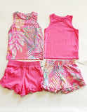 Girls Mothercare Pink Tropical 4 Piece Vests & Shorts Set