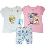 Girls Baby Shark 3 PIECE SET - YOU GET 2 x T-Shirts & 1 x Cycle Shorts