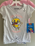 Girls Baby Shark 3 PIECE SET - YOU GET 2 x T-Shirts & 1 x Cycle Shorts