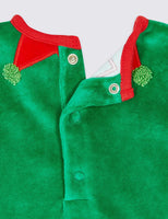 Baby Boy Girl Elf Sleepsuit & Hat Christmas Babygrow Xmas Eve Velour Ex M*S