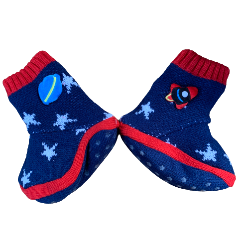 Toddler Boys Blue Cars Fleece Slipper Booties | Heat Treats