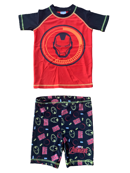 Boys Iron Man Swim Set 2 Piece Swimming Beach Sun Suit Shorts Rash Top Trunks